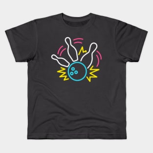 80s Retro Neon Sign Strike Bowling Kids T-Shirt